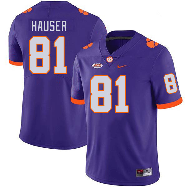 Men #81 Nolan Hauser Clemson Tigers College Football Jerseys Stitched-Purple